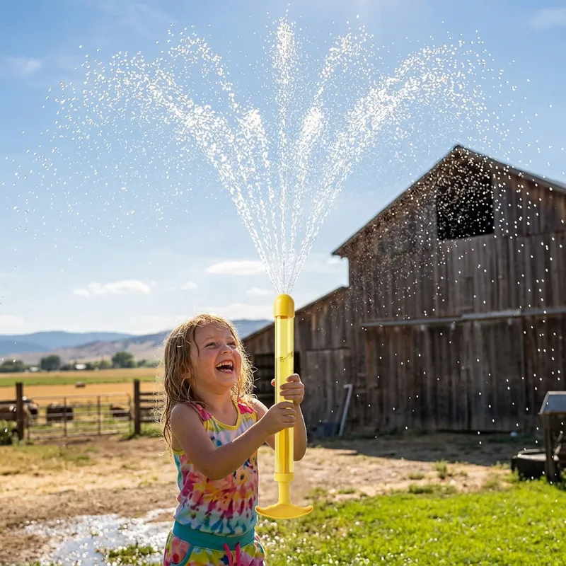 Niño jugando con la pistola de agua Amarillo