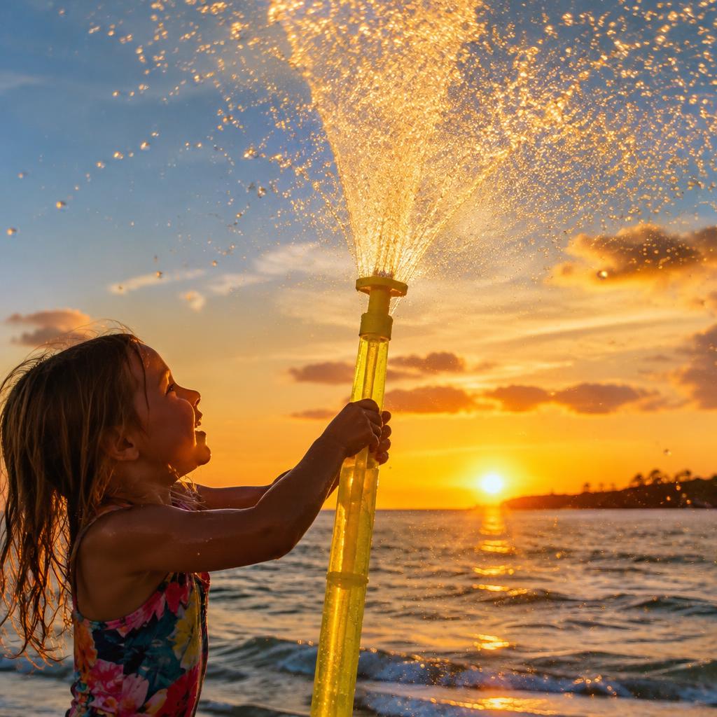 Playa con la pistola de agua